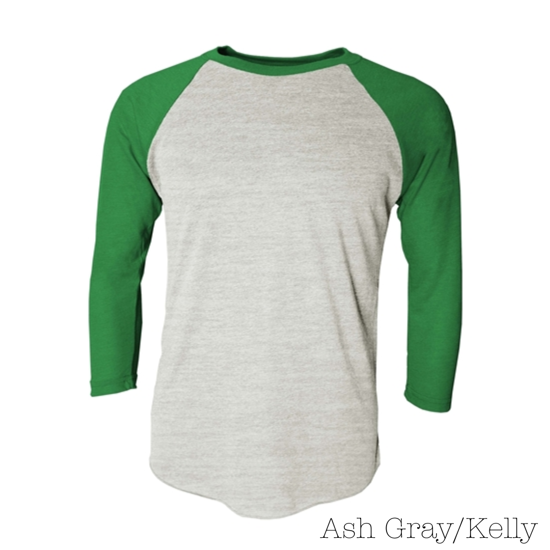 Kelly Green Tri-Blend 3/4 Sleeve Raglan