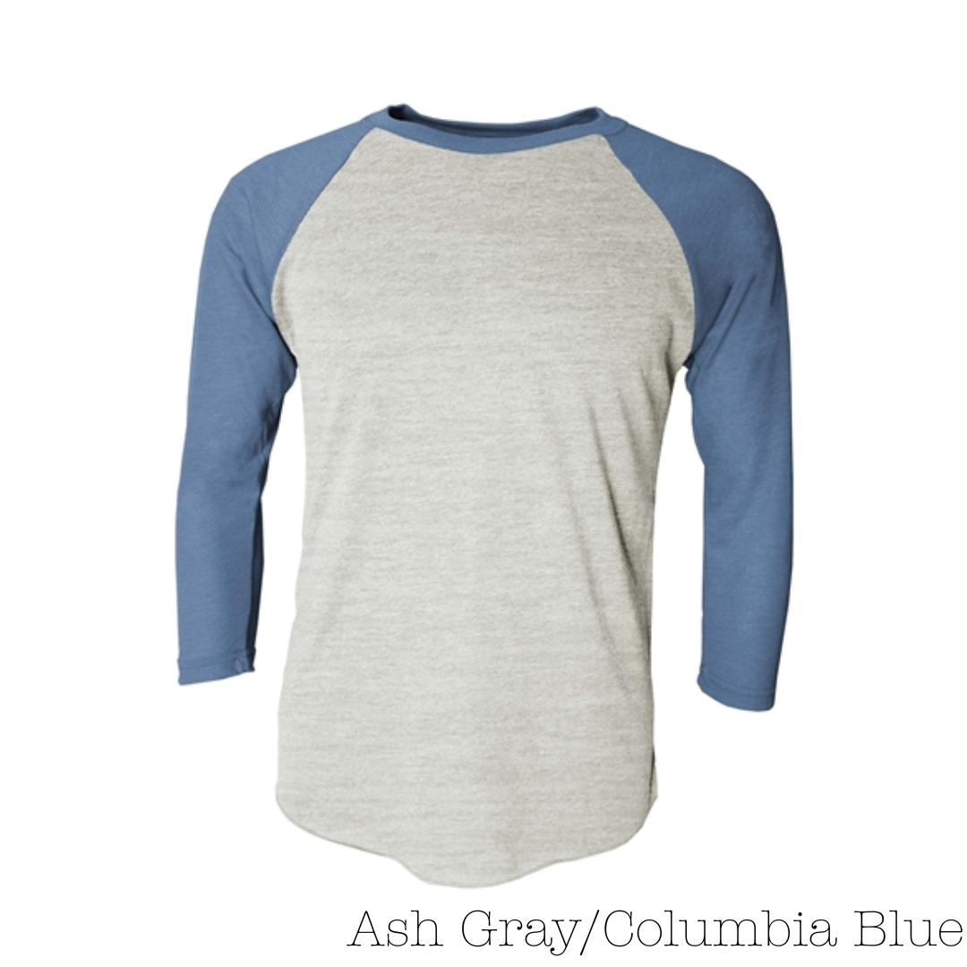 Columbia Blue Tri-Blend 3/4 Sleeve Raglan