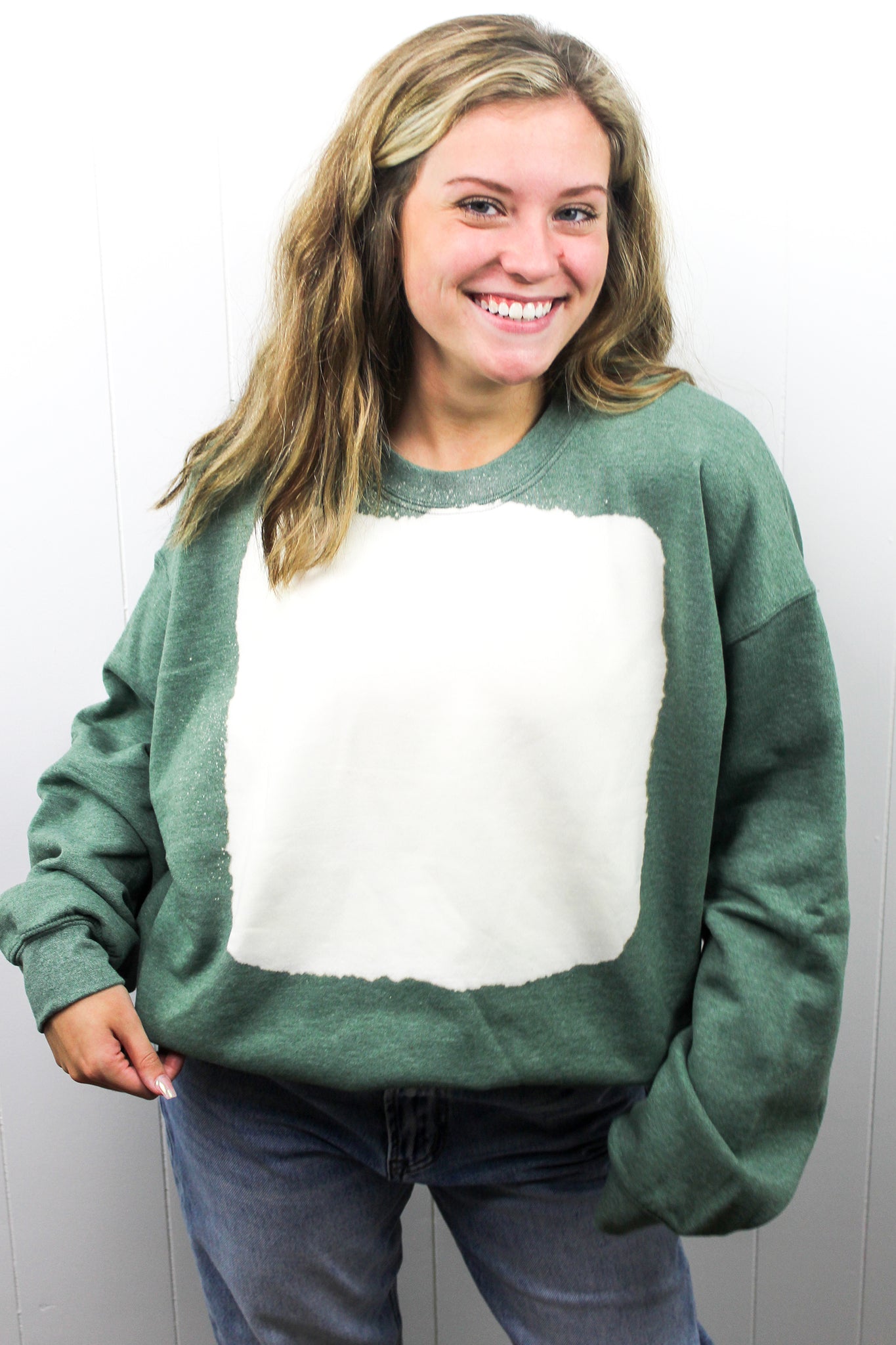 Green Bleached Sweatshirt LuckyBird Blanks Inc